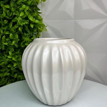 Imagem de Vaso centro de mesa luxo de cerâmica na cor branco pérola