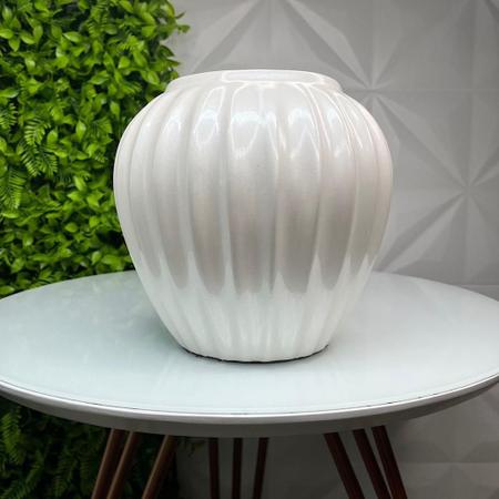Imagem de Vaso centro de mesa luxo de cerâmica na cor branco pérola