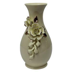 Imagem de Vaso De Cerâmica Off White Rosa Em Cerâmica Dourado