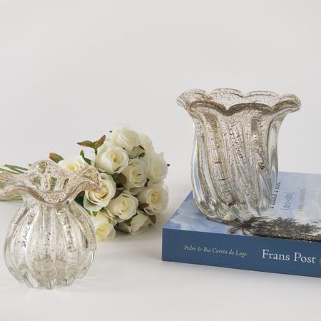 Imagem de Vaso de Murano Para Flor Laradore Transparente e Pó Dourado