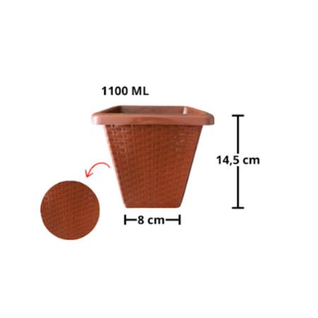 Imagem de Vaso De Planta Pequeno 1100ml Quadrado Plástico Rattan