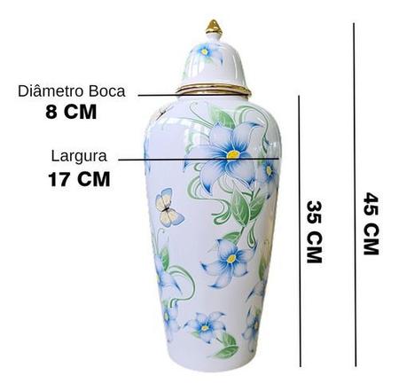 Imagem de Vaso Decorativo Porcelana Azul Branca Verde Amarelo 45 X 17