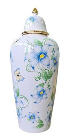 Imagem de Vaso Decorativo Porcelana Azul Branca Verde Amarelo 45 X 17