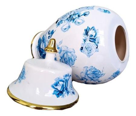 Imagem de Vaso Decorativo Porcelana Azul e Branco Com Tampa 33x18