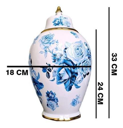 Imagem de Vaso Decorativo Porcelana Azul e Branco Com Tampa 33x18