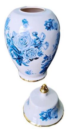 Imagem de Vaso Decorativo Porcelana Azul e Branco Com Tampa 33x18