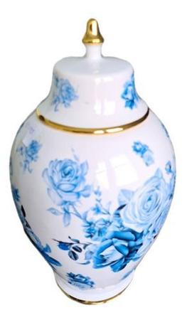 Imagem de Vaso Decorativo Porcelana Azul e Branco Com Tampa 33x18