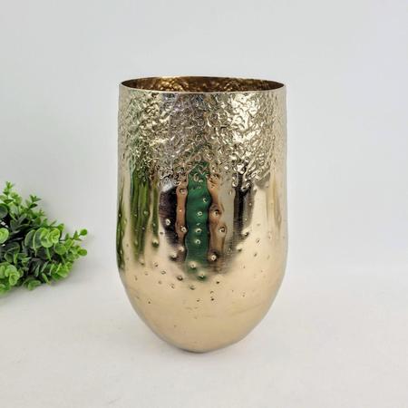 Imagem de Vaso Dourado De Metal 28X18X18Cm Martelado Decorativo