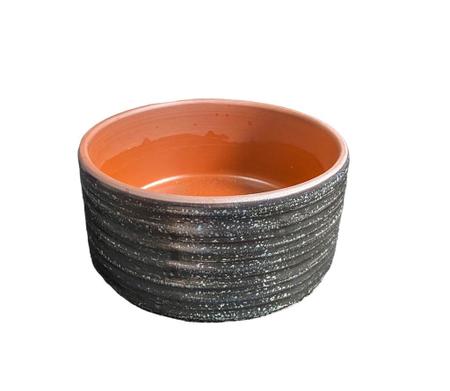 Imagem de Vaso em ceramica redondo preto brilhocom ranhuras