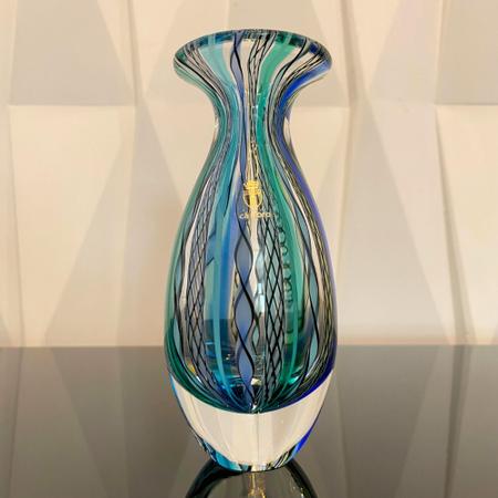 Imagem de Vaso Em Cristal Murano Com Trançado Hippie Azul e Verde Cá d'Oro