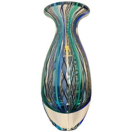 Imagem de Vaso Em Cristal Murano Com Trançado Hippie Azul e Verde Cá d'Oro