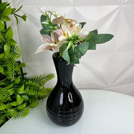 Imagem de Vaso garrafa preto moderno de cerâmica com arranjo floral