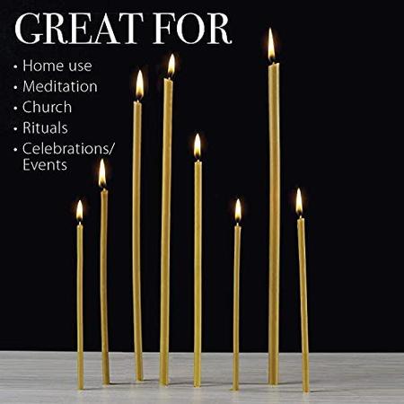 Imagem de Velas de cera de abelha pura Danilovo - Sem gotejamento, sem fumaça, altas, finas velas cônicas - Velas decorativas para oração da igreja, decoração ou velas de aniversário - Velas perfumadas de mel - 7.3 "x0.24" (amarelo, 200pcs)