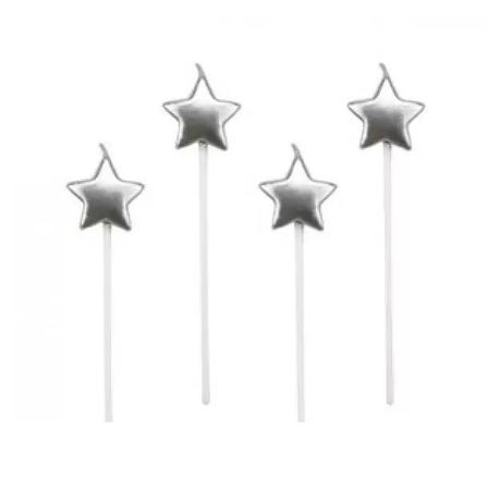 Velas estrelas prata - 4 unidades - 14 cm - Silver Festas Imagem de Velas estrelas prata - 4 unidades - 14 cm - Silver Festas