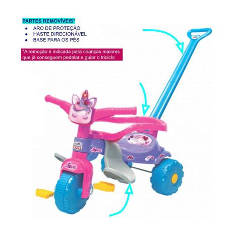 Triciclo Motoca Infantil Com Empurrador Removível - Rosa