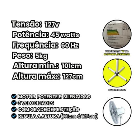 Imagem de Ventilador Coluna Turbo Silencioso 40cm Diâmetro 127v Ventilador FIX