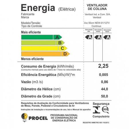 Imagem de Ventilador de Coluna 50cm New Grade Cromada Premium Ventisol 127V