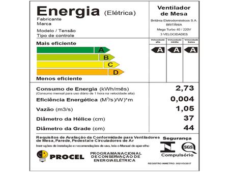 Imagem de Ventilador de Coluna Britânia Mega Turbo 40 Six