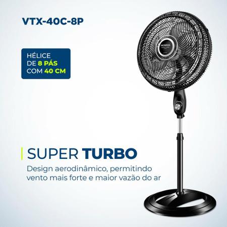 Imagem de Ventilador de Coluna Mondial Super Turbo 8 Pás 40cm 127v Preto Prata VTX-40C-8P