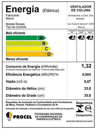 Imagem de Ventilador De Coluna Turbo 6 Pás 30cm Preto Ventisol