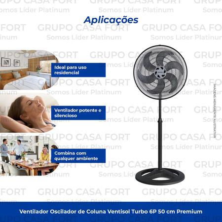 Imagem de Ventilador De Coluna Turbo 6 Pás 50cm Preto Ventisol 220v