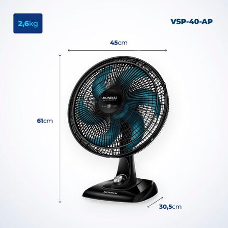 Imagem de Ventilador de mesa 40 cm 6 pás com 3 velocidades - VSP-40-AP - Mondial