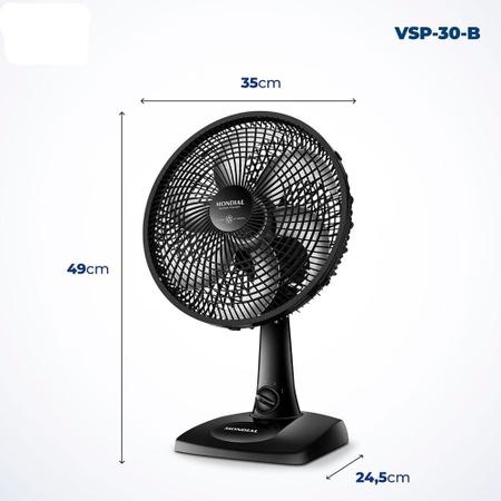Imagem de Ventilador de Mesa Mondial 6 Pás Preto Super Power VSP-30-B 30cm 127V