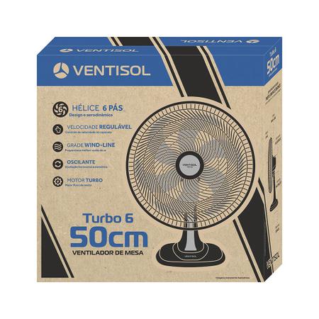 Imagem de Ventilador de Mesa Preto Turbo 50cm 6 Pás Oscilante Ventisol