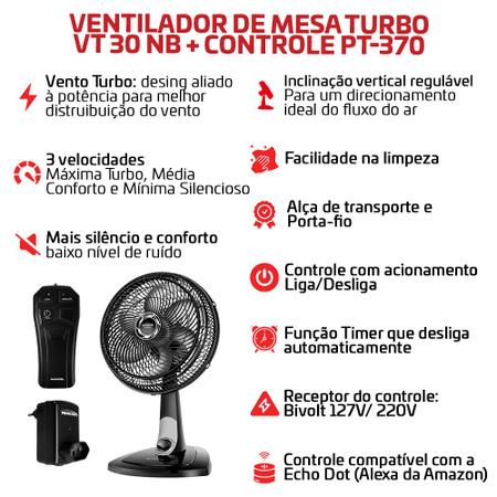 Imagem de Ventilador De Mesa Turbo 30cm 6 Pás 127v Com Controle Remoto Pt-370
