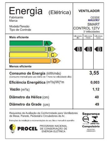 Imagem de Ventilador de Parede Mallory Smart Control 40 Cm Preto e Grafite 127v