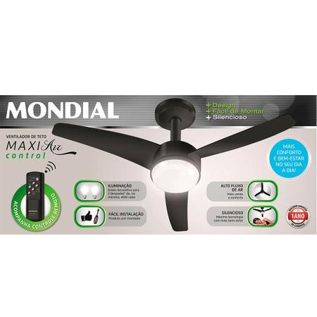Imagem de Ventilador de teto 3 pás com controle remoto preto - Maxi Air Black Control - Mondial