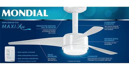 Imagem de Ventilador De Teto 3Pás Mondial 140W 220V Max airexaust C/Lumi VTE01