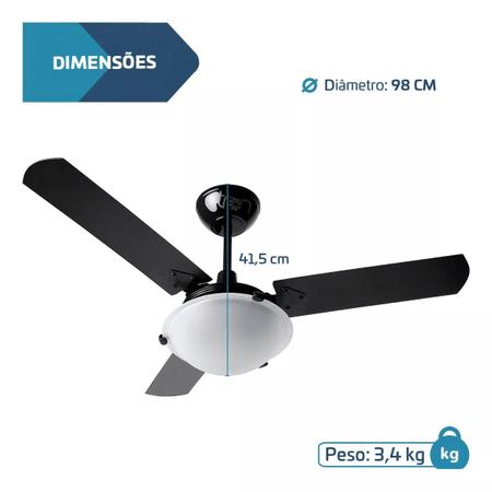 Imagem de Ventilador de Teto Citrino 220V 3 Pás CLM New Preto 130W - Tron