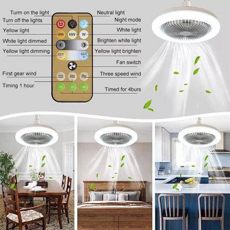 Imagem de Ventilador De Teto Lampada Inteligente Led Oscilante com Controle Remoto Para Escritorio Quarto Sala Cozinha