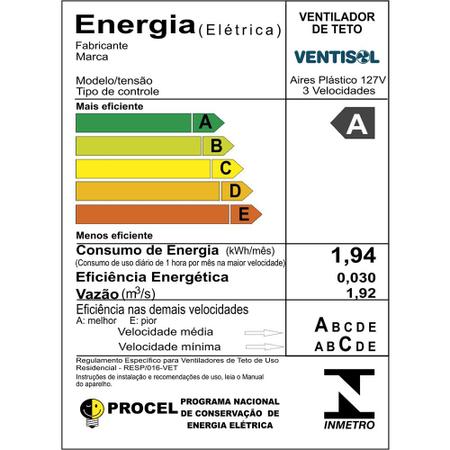 Imagem de Ventilador de Teto Ventisol Aires Branco 3pás cv3 Premium