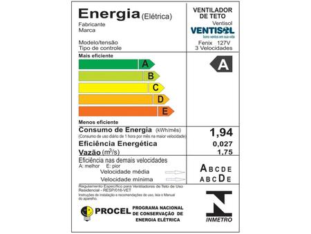 Imagem de Ventilador de Teto Ventisol Fênix Branco / Silver 3 Pás, 3 Velocidades, CV3 Premium