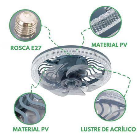 Imagem de Ventilador Led Luz Lâmpada Controle Cristal Teto Bivolt  E27