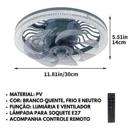 Imagem de Ventilador Led Luz Lâmpada Controle Cristal Teto Bivolt  E27