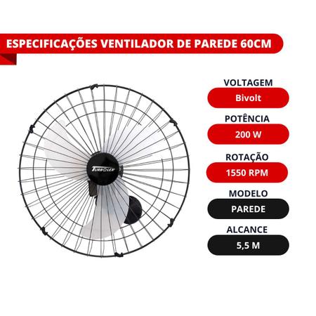 Imagem de Ventilador Oscilante de Parede 60cm 120 Fios Preto Bivolt - Vitalex