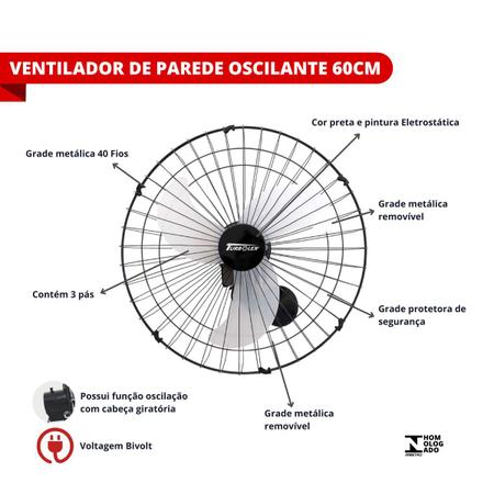 Imagem de Ventilador Oscilante de Parede 60cm 40 Fios Preto Bivolt - Vitalex