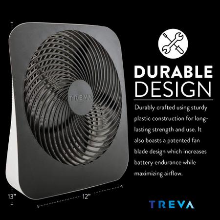 Imagem de Ventilador portátil Treva de 25 cm com bateria/adaptador AC alimentado por 2 velocidades