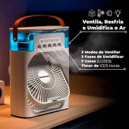 Imagem de Ventilador Portátil Umidificador De Ar Climatizador Portátil USB de Mesa Com Iluminação Branco