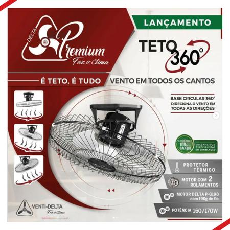 Daré - Ventilador Teto 360° Venti-Delta Premium Bivolt Preto 60cm