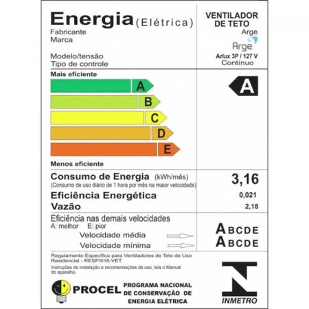 Imagem de Ventilador Teto 3Pas 127V Branco Arlux Arge 1101