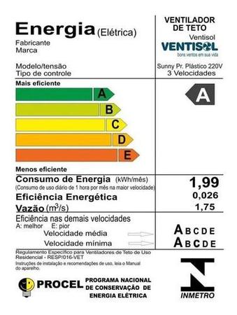 Imagem de Ventilador Teto Ventisol Sunny Branco 3 Pás Brancas Com Controle Remoto 220v