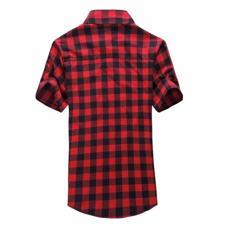 Imagem de Vermelho Preto Xadrez Camisa De Manga Curta Masculina Verão 2024 Moda Xadrez Chemise Homme Blusa