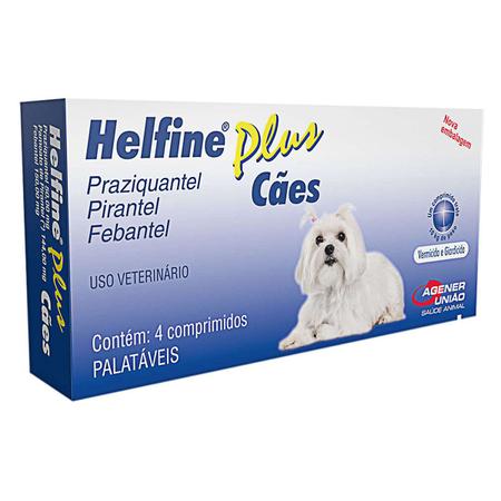 Imagem de Vermicida e Giardicida Helfine Plus para Cães - 4 Comprimidos Palatáveis - Agener União