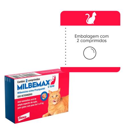 Imagem de Vermífugo para Gatos Elanco Milbemax 2 kg à 8 kg 2 Comp