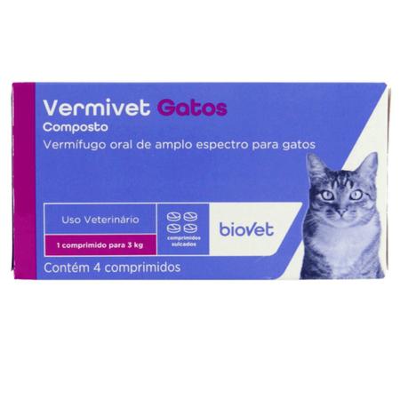 Imagem de Vermífugo para Gatos Vermivet 300mg C/ 4 Comprimidos - Kit c/ 20 caixas