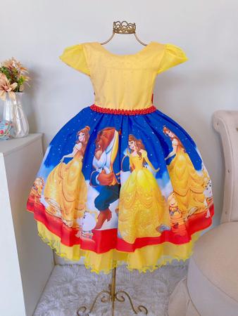 Vestido Infantil Festa Temático Princesa Bela E A Fera Luxo